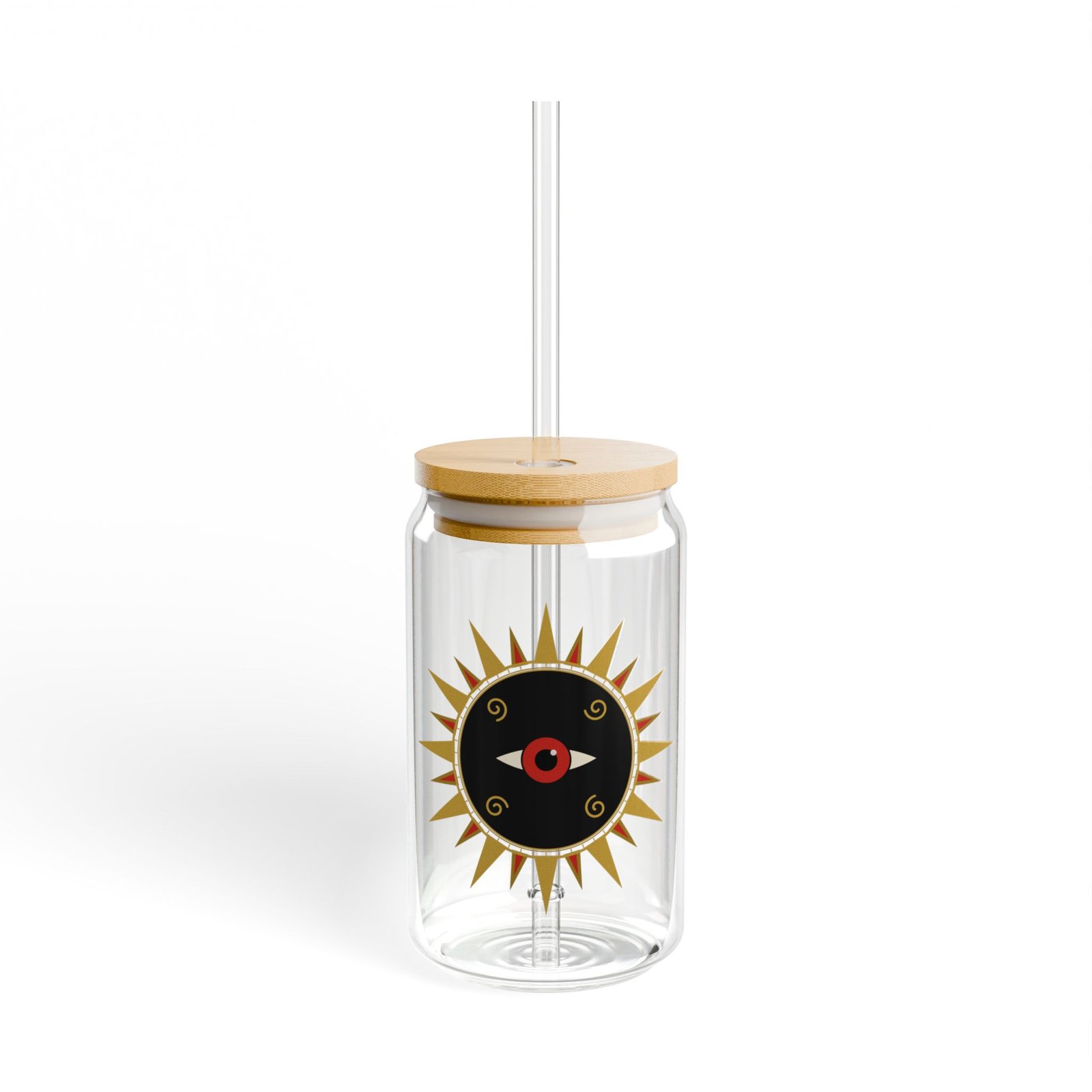 Sol and Sombra, the Altar set: two glass cans carrying the full Sol de Jayuya sun seal, one printed in gold light and one carved in dark shadow.