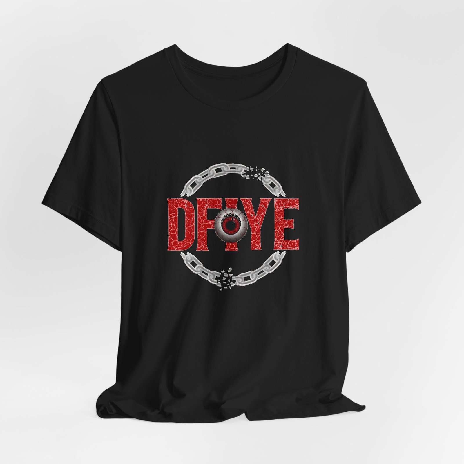 DFIYE 'Limitless' tee in black, front-printed with the gold-and-red DFIYE eye and the Limitless wordmark.
