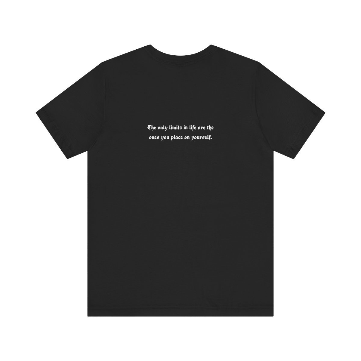 Flat back view of the black DFIYE 'Limitless' Braille Signature Edition tee.