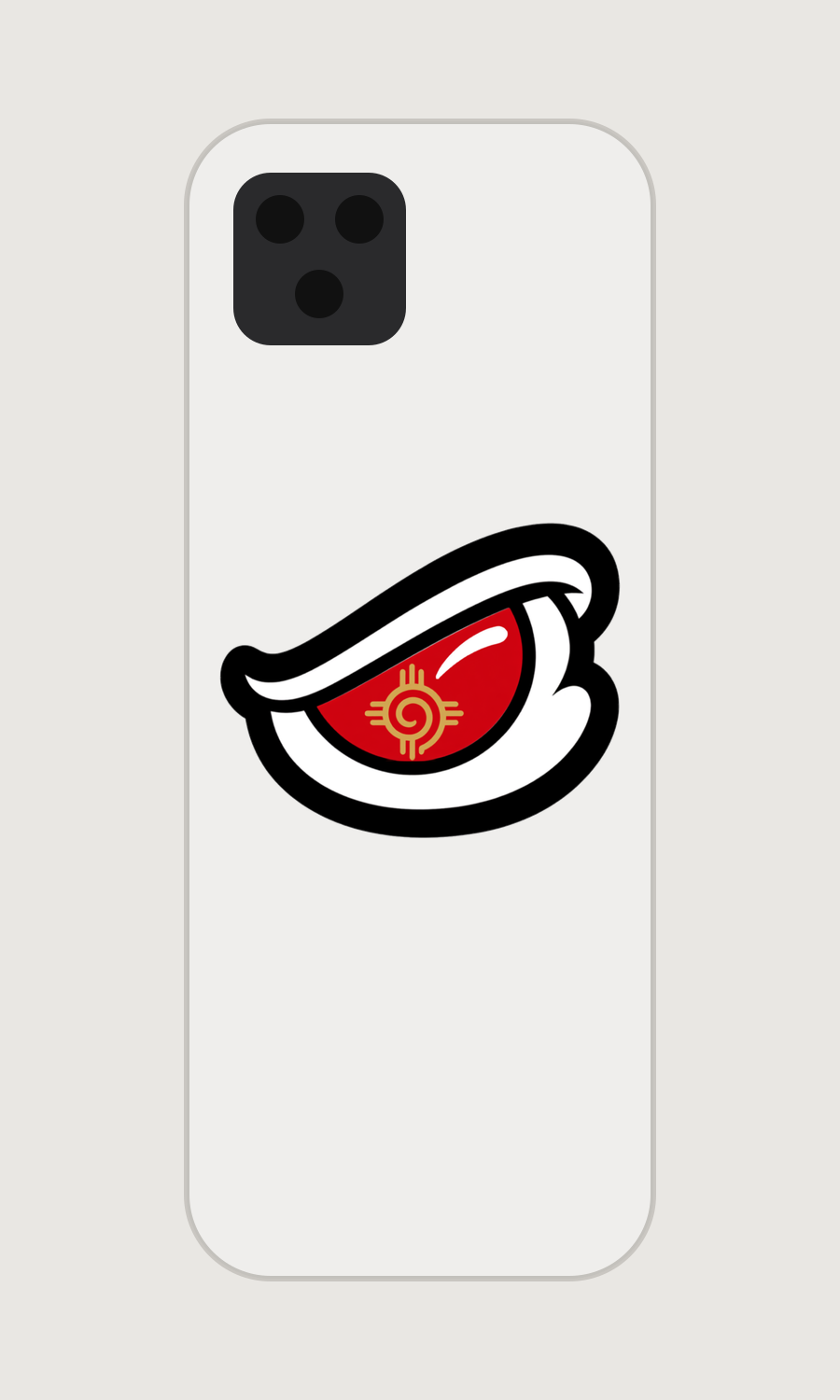 White DFIYE SEER Order phone case with the red-and-gold DFIYE eye emblem and gold Zia-sun pupil -- the SEER order, See No Limits.