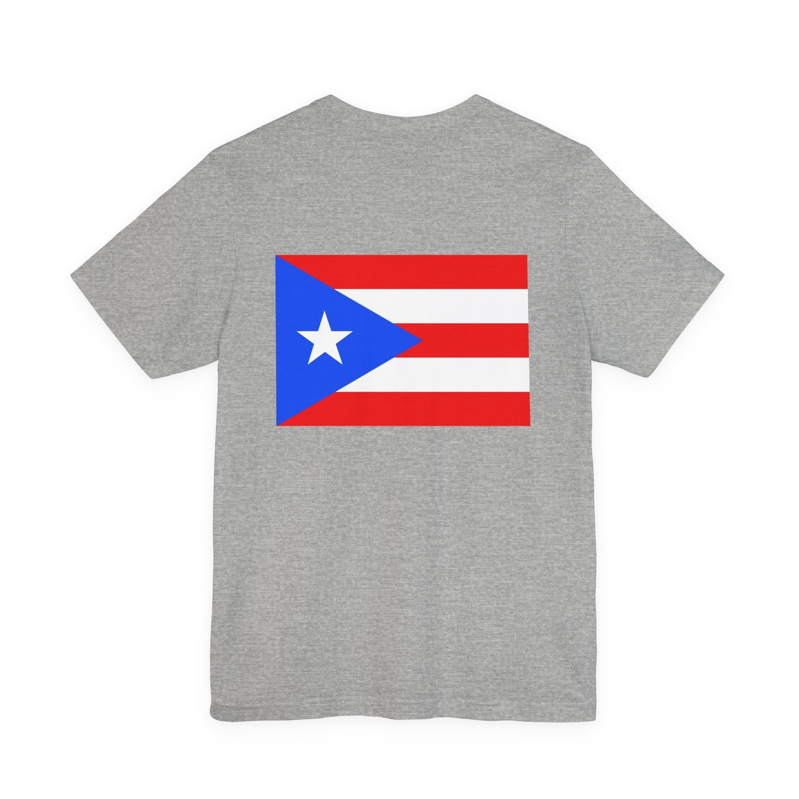DFIYE Boricua - Lone Star Rebel - product photo. Front: a green Puerto Rican coqui with red eyes and gold Taino markings in front of a gold Taino sun with red, white and blue flag-colored spikes, breaking a chain in a red spark, red hibiscus beside it, and the red DFIYE wordmark below. Back: a full-color Puerto Rican flag on the back. Black or Heather Grey unisex tee.