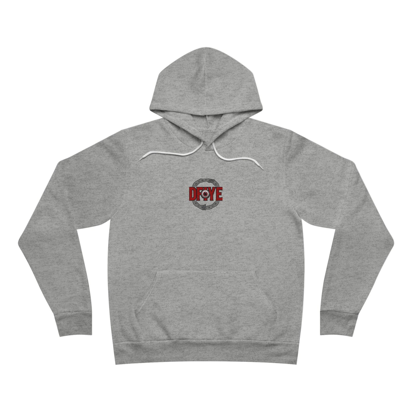 DFIYE Boricua Sol de Borinquen Hoodie: logo on the chest; back shows a coqui on a gold Taino sun breaking a chain with DFIYE.