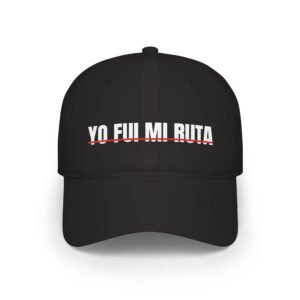 DFIYE Yo Fui Mi Ruta Cap: solid black cap embroidered with YO FUI MI RUTA in white with a red underline.