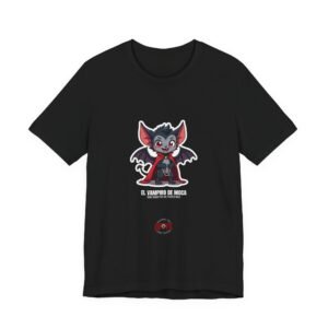 DFIYE El Vampiro de Moca, a cute caped vampire bat breaking a chain, with the DFIYE logo black tee.