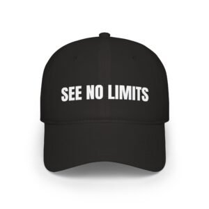 DFIYE See No Limits Cap: solid black cap embroidered with SEE NO LIMITS in bold white.